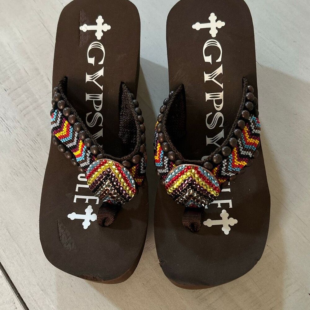 GYPSY SOULE Beaded Platform Flip Flops
